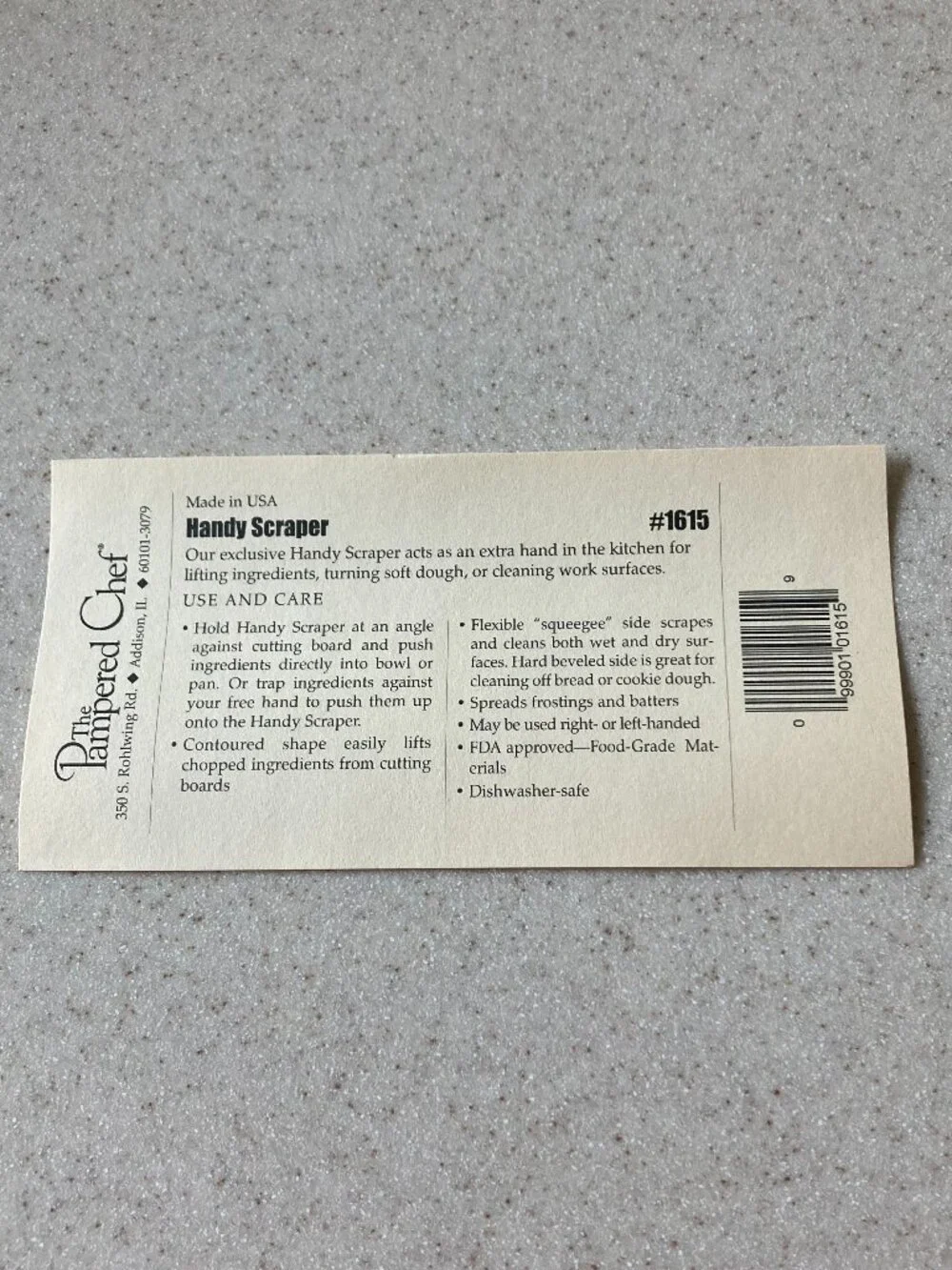 NIP The Pampered Chef White and Silver Handy Scraper #1615